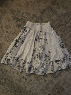 White Floral Boho Skirt with Smocked Waist